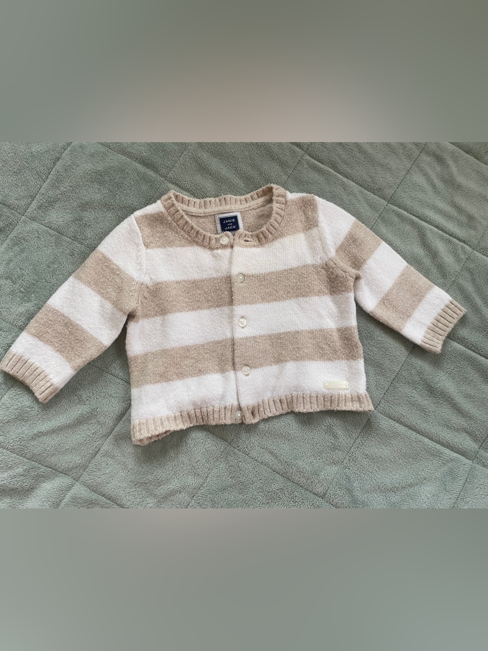Janie and Jack Cream and Tan Striped Knit Cardigan